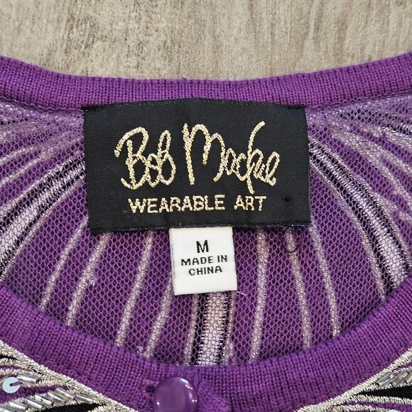 Bob Mackie Cardigan Women M Wearable Art Purple Sequin Beaded Embellished Top - Picture 9 of 10